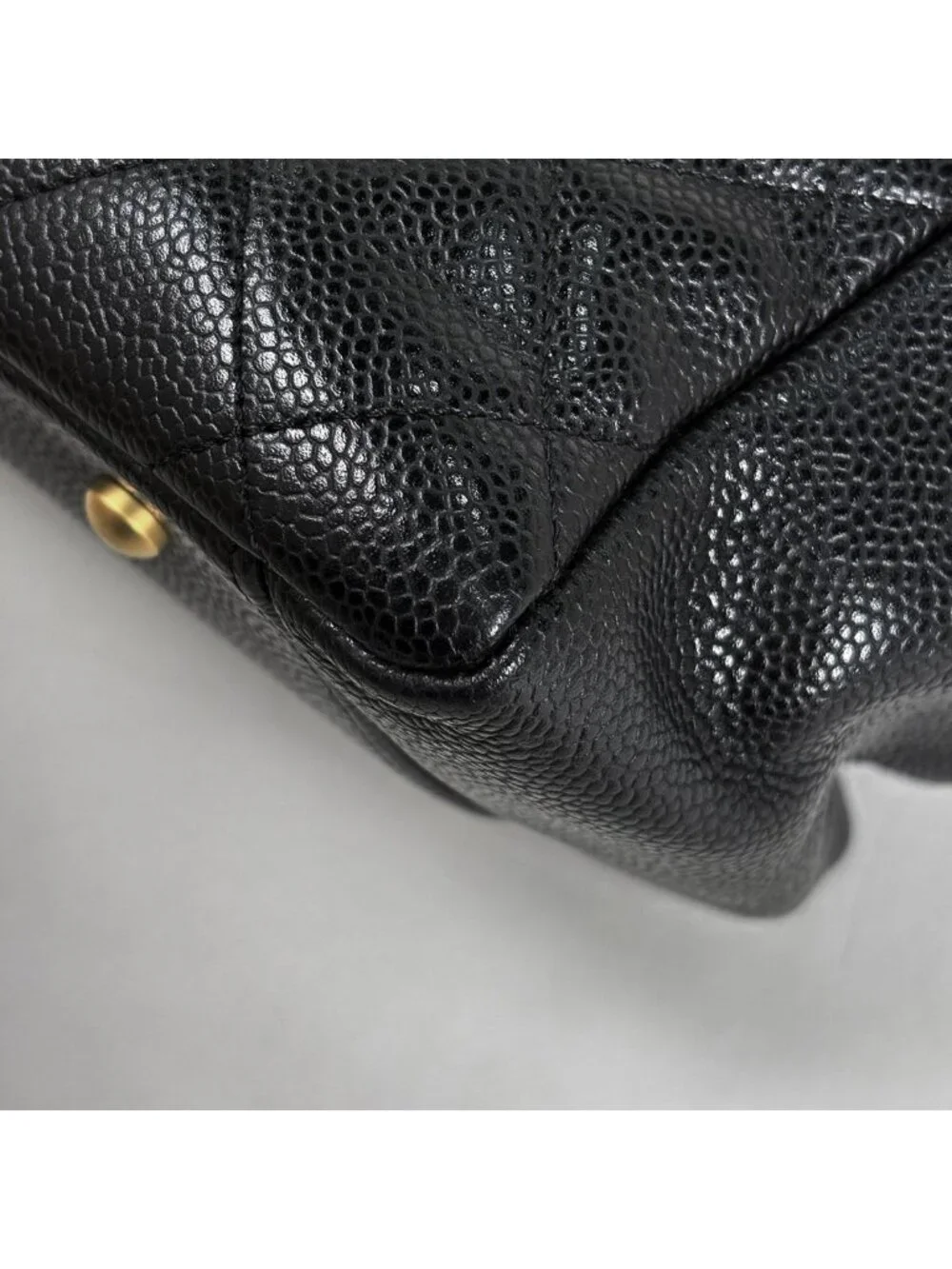 Chanel CC Logo Chain Tote Quilted Caviar Leather Black